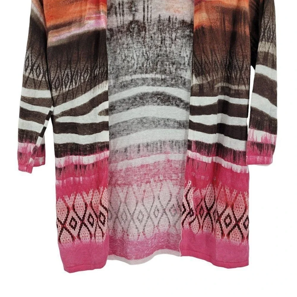 Chico's Tribal Chic‎ Strom Cardigan Sz 0 Pink Linen Open Lightweight Statement